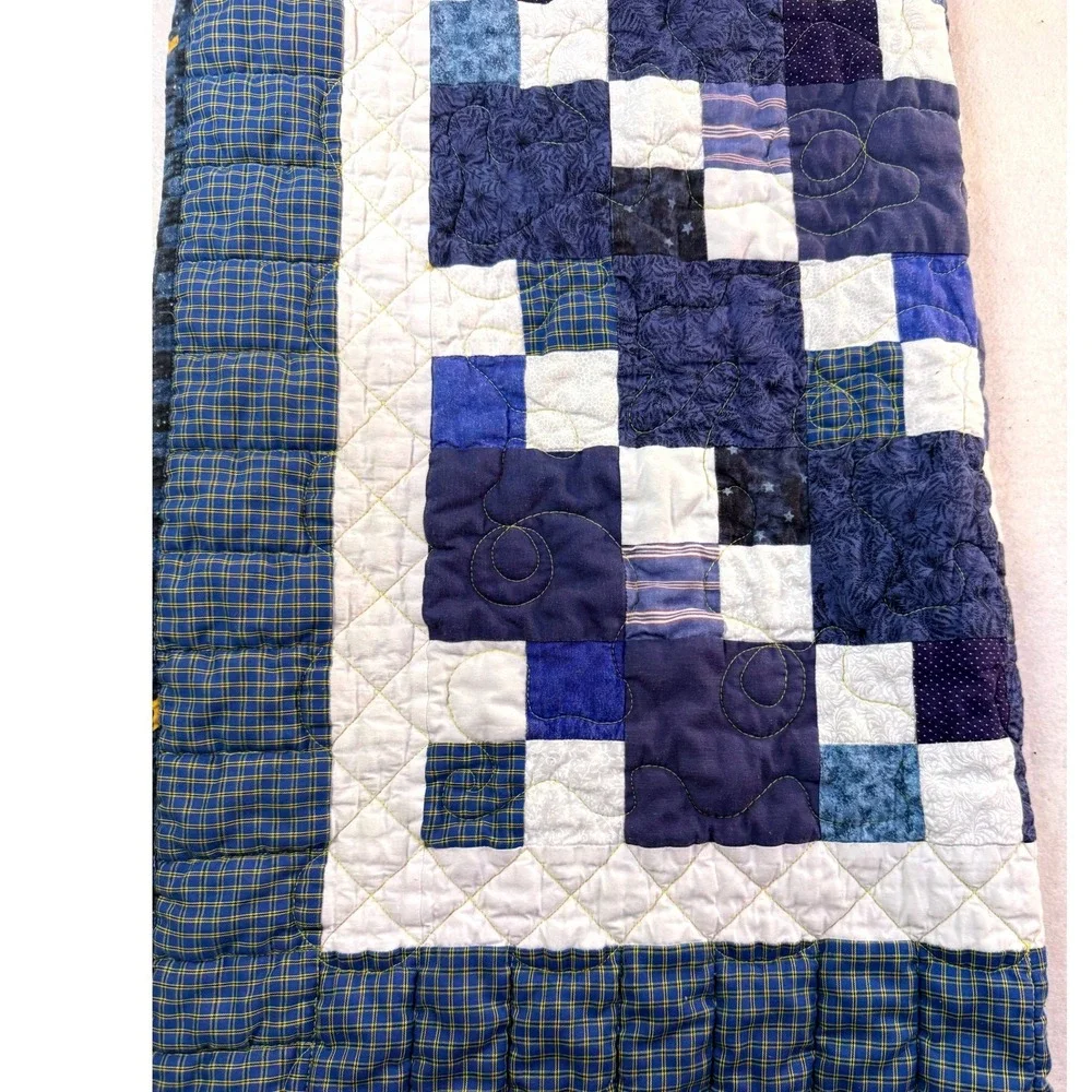 Vintage Handmade Patchwork Quilt 36x40 Celestial Reversible Farmhouse Americana